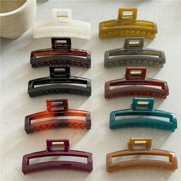 French Elegant Rectangle Hollowed-out Plastic Hair Claw Fashion Jelly Texture High Quality Acrylic Shark Claw Hair Accessories