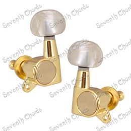 A Set 6 Gold Sealed-gear Guitar Tuning Peg Tuners Machine Heads For Acoustic Electric Guitar With Small Oval White Pearl Handle