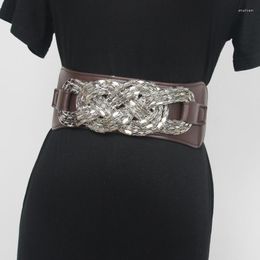 Belts Twisted Metal Alloy Beads PU Waist Belt For Women European Design Elastic Strech Strap Dress Shirt Femme CinturonesBelts Smal22