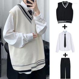 Men's Vests Autumn Korean Version Of The V-neck Sweater Student Uniform Suit Class Service College Style Loose Vest Men Winter Kare22