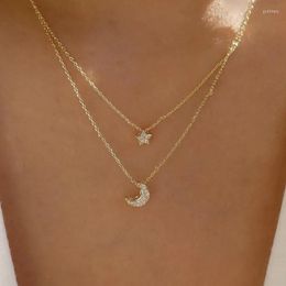 Chains Fashion Personality Moon Star Necklace WomenStacked Multi-layer Clavicle Chain Crescent Pendant Necklaces For Friend GiftChains Godl2