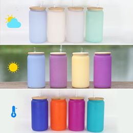 Sublimation Colour Changing Glass Tumbler Cold Discoloration Frosted Cup With Lid & Drinking Straw Portable Coffee Mugs Cola Glass Jar B6