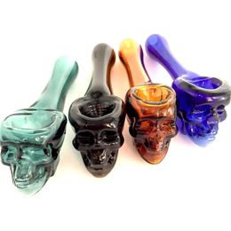 Colored Hand Pipe Skull glass oil burner Mini Smoking spoon water pipe with carb Blunt Pipe short pipes for dry herb