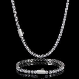 Bling Diamond Stone Tennis Necklace Bracelets Jewelry Set for Men 18K Real Gold Plated Graduated Jewelry