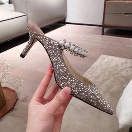 Sapatos baixos Baily Ballet de alta qualidade Tornozeleira com tachas enfeitada com strass Pérola com strass e bico fino feminino Mary Jane Sapato de designer de luxo