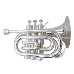 Bb Pocket Trumpet Horn Silver Plated with Case and Mouthpiece Musical Instruments Professional Trumpet Instrument