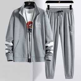 Men's Tracksuits Brand 2022 Fashion Black Grey Tracksuit Men Plus Size Zipper Hoodie Pants 2 Piece Men's Sets Streetwear Casual Sweat Su