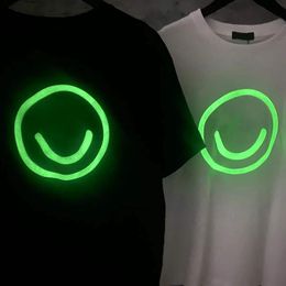 Luminous Mens T-Shirts Smiley Face Print Black and White Classic T-shirt Casual Breathable Loose Fashion Street Style Top