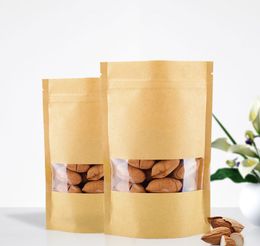 Kraft Paper Bag Stand Up Gift Dried Food Fruit Tea Packaging Pouches Kraft Paper Window Bag Retail Zipper Self Sealing Bags 14 sizes DH2322