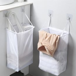 Laundry Bags Underwear Storage Paste Dirty Clothes Baskets Bathroom Breathable Portable Washing Foldable Household Wall Mounted Mesh