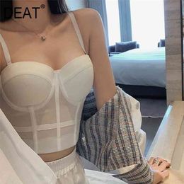 DEAT Summer Fashion Mesh Lace Bra Off-shoulder Sexy Inner Camisole Bottoming Short Outerwear Top Women SB529 210326