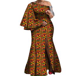 Bintarealwax African Dresses for Women Flared Sleeves Long Maxi Dress Dashiki Plus Size 7xl Wy8237