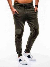 Men's Streetwear Folded Legs Casual Pants Fitness Tight Jogging Pants Sports Striped Fashion military tactical pants military G220507