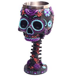 Skull Goblet Cup 3D Resin & Stainless Steel Wine Glass Twilight Blooms Cups and Mugs Christmas Halloween Birthday Gift 220727