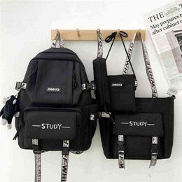 Backpack 4 in 1 School Set Harajuku Bag for Teenager Girls Boys Travel Backbag Student Canvas Bookbag Rucksack Trend 2022 220628