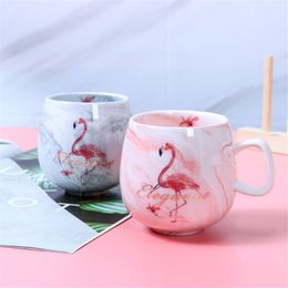 Mugs 350ml Coffee Creative Flamingo Marble Ceramic Mug Juice Milk Tea Cups Pink Grey Drinkware Home Decoration Couples Gifts 1pcMugs