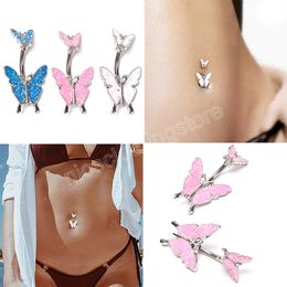 Sexy Stainless Steel Navel Ring Beach Jewelry Bling Double Butterfly Belly Ring Piercing Ombligo For Woman Gift