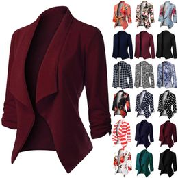 Womens Suits Blazers Business Office Women Blazer Solid Color 3/4 Sleeve Lapel Open Front Short Suit Jacket for Coat Blaser f