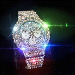 Missfox Luxurious Iced Out Watch Men Rose Gold And Sier Three-eye Decoration Man Wristwatch Waterproof Quartz Watch Men