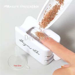 Nail Art Equipment Double Layer Glitter Powder Drill Manicure Tools Profesional Jewellery Recycling Box Storage Portable Container White DIY P