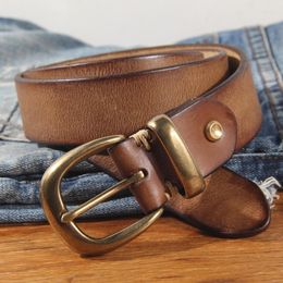 Belts Women's Handmade Retro Strap Casual Brass Pin Buckle Genuine Leather Belt Women Designer For JeansBelts Fier22