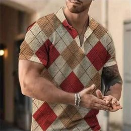 Men Polo Men Shirt Short Sleeve Polo Shirt Contrast Rhombus Colour Matching Clothes Summer Streetwear Casual Fashion Men Tops 220402