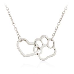 Linked Heart and Paw Hollow Dog Paw Claw Pendant Necklaces Custom Metal Pet Dog Animal Jewellery Gift for Dog Owners