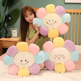 Cm Cartoon Smile Flower Shaped Mat Plush Toys Baby Girls Children Playmate Pillow Filled Soft Plant Floral J220704