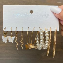 Dangle & Chandelier Bohemian Gold Snake Butterfly Drop Earrings Set For Women Pearl Acrylic 2022 Trend Of JewelryDangle Kirs22