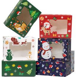 clear cookie boxes NZ - Gift Wrap 10Pcs Kraft Paper Cake Box Christmas Theme Cookies Containers PVC Clear Window Party Year 2022 Packaging