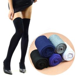 Factocy Price Over The Knee Socks Thigh High Stockings Women Sexy Cotton Thinner Stocking Black/White/Grey/Purple/ Blue