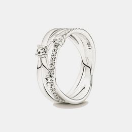 Эстетические ювелирные украшения Pandora Sparkling Triple Band Кольца для женщин Мужчины Пара пальцев кольцевые наборы с логотипом коробки подарков на день рождения 199400C01