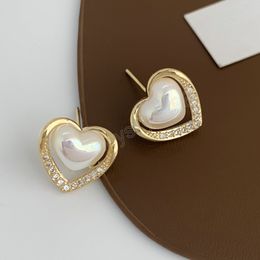 Modern Jewelry S925 needle Heart Earrings Golden Color Shiny Crystal Love Stud Earrings For Womne Gifts