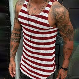 Striped Tank Top Men Fitness Clothing Mens Bodybuilding Tank Tops Summer Gym Clothings for Male Sleeveless Vest Shirts Fashion 220527