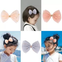 Tulle Star Barrettes hairpins Hair Bow Barrette Kids Paillette Hairpin Clips Clip With whole wrapped Boutique Bows Bling
