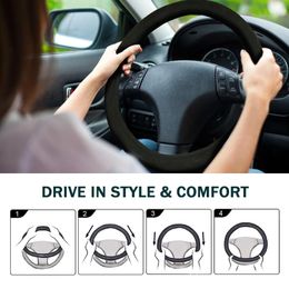 Steering Wheel Covers Auto Heated Cover Quick Warmer Universal Fit Non-Slip Soft For Most Cars Trucks Vans & SUVSteering