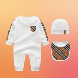 100%cotton Top Quality Baby Rompers Boy Girl 1-2 Years Old Newborn Newborn Long Sleeve Short Sleeves Kids Jumpsuit Hat Bibs 3 Piece Set