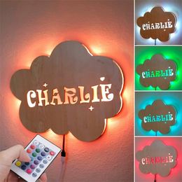 Personalised Cloud LED Neon Sign Lamp Night Kids Child Bedroom Name Custom Light for Home Wooden Wall Decorations 220615
