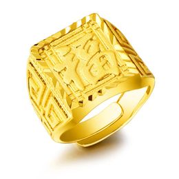 Wedding Rings Adjustable Pure Alluvial Gold Ring Chinese Character "Blessing" Luck For MenWedding