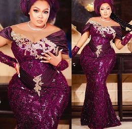 2022 Plus Size Arabic Aso Ebi Burgundy Mermaid Luxurious Prom Dresses Lace Beaded Evening Formal Party Second Reception Birthday Engagement Gowns Dress ZJ765