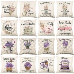 Pillow Case Lavender Printed Cushion Cover Simple Flowers Bicycle Pattern Plaid Pillow Covers 18x18 Inches Home Decor Linen Throw Pillowcase 220714