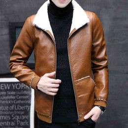 Autumn Winter Faux Fur Collar Brown Oversized Pu Leather Jacket Velvet Fluffy Jacket Male Top Warm Synthetic Leather Thick Jacket 4xl L220725