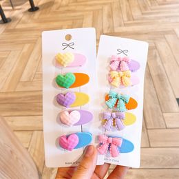 5 Pcs New Korean Sweet Girl Baby Cute Colourful Love Bow Small Oval Duckbill Clip Fashion Children's Hairpins Hair Accessories
