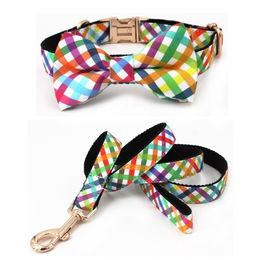 Fashion Colourful Plaid Dog collar with bow tieLeash for 5size to choose best gifts for your pet T200517