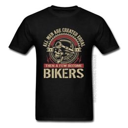 Vintage Motorcycle Skull Tshirt All Men Are Created Equal Then A Few Become Bikers Summer Motorbike Tops & Tees 220411