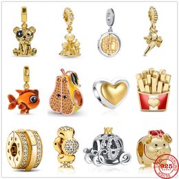 925 Silver Fit Pandora Charm 925 Bracelet Steampunk Bear French Fries Pear Pig Car charms set Pendant DIY Fine Beads Jewelry