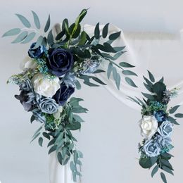 2pcs Blue Wedding Arch Backdrop Decor Welcome Sign Artificial Rose Corner Flowers Wall Hanging Flower Row Arrangement Party