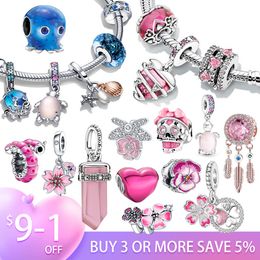 925 Sterling Silver Dangle Charm Padlock Butterfly Flower Bead Fit Pandora Charms Bracelet DIY Jewellery Accessories