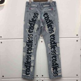 Men Women Jeans High-Quality Hip Hop denim Pants Embroidered letters hole Streetwear Jeans T220803