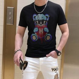 Summer Men's T-shirts Trend Pattern Hot Diamonds Casual Large Male Tops Fashion Street Style Men Cotton Tees New Design Man Clothing Blue Red Tshirts S-4XL